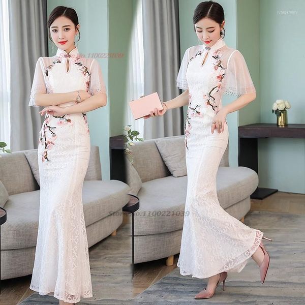 Vêtements ethniques 2023 traditionnel chinois Vintage Qipao robe Vestidso amélioré Cheongsam fleur nationale broderie dentelle soirée