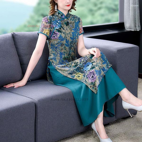 Vêtements ethniques 2023 Vietnam traditionnel Ao Dai robe chinoise Qipao femmes fleur imprimé Cheongsam Style Costume Aodai fête