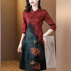 Vêtements ethniques 2023 Robe vintage traditionnelle améliorée Qipao National Flower Print Satin Chinois Oriental Chongsam