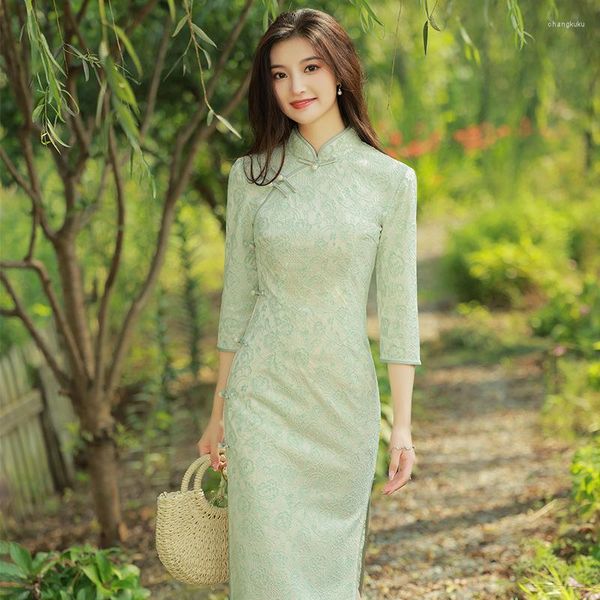 Vêtements ethniques 2023 Vintage chinois style Cheongsam arrivée femmes dentelle Qipao ivoire été Sexy robe de soirée Mujer Vestidos robe de mariée