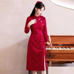Vêtements ethniques 2023 Vintage chinois traditionnel Qipao robe moderne Impd à manches longues rouge Cheongsam femmes livraison vêtements Dhwfl
