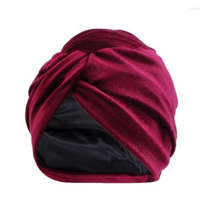 Etnische kleding 2023 Winter Satijnen gevoerde fluweel tulband Cap zachte vrouw hoofdwrap moslim onder hijab hoed elastische motorkap twisted turbans