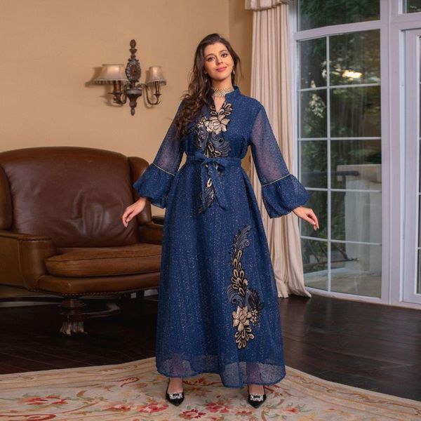 Vêtements ethniques 2023 Femme Eid Musulman Abaya Femme Dubaï Appliques Maille Longue Robe Caftan Marocain Caftan Robes De Soirée Abayas Élégant