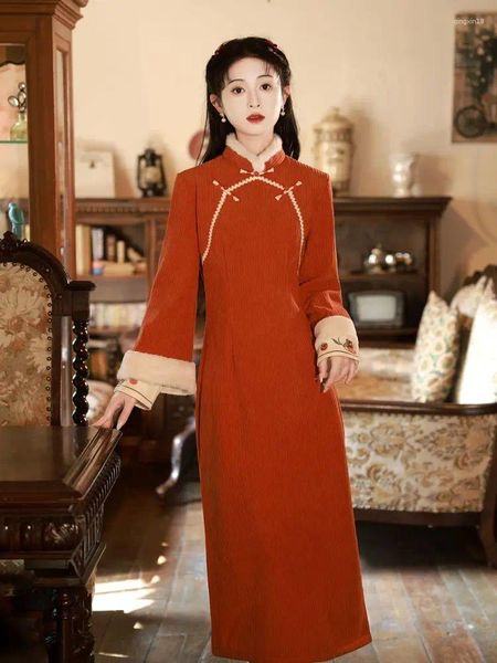 Ropa étnica 2023 mujeres vestido chino cheongsam falda moderna qipao elegante largo joven dulce año mejorado