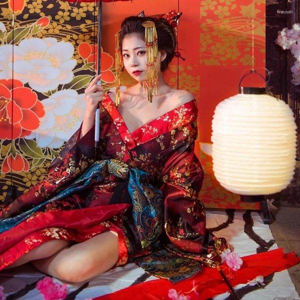 Vêtements ethniques 2023 Femmes Style japonais Kimono Yukata Costume traditionnel Femme Robe Cosplay Dames avec Obi FF3432