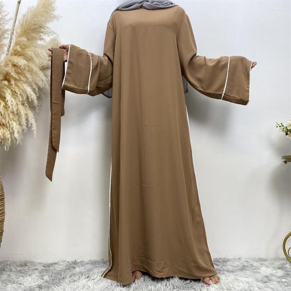 Ropa étnica 2023 mujeres musulmanas Maxi vestido Eid Ramadán árabe islámico túnica Dubai Turquía Kaftan Abaya vestido con cinturón Musulman Caftan