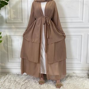 Vêtements ethniques 2023 femmes musulmanes plaine douce en mousseline de soie Robe prière vêtement Jilbab Abaya mode trois couches Cardigan couverture complète Robe