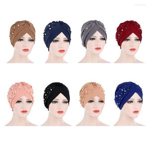 Vêtements ethniques 2023 femmes à volants Hijabs perles perles Turban casquettes islamique torsion Bonnet extensible perles foulard chaîne chapeau africain