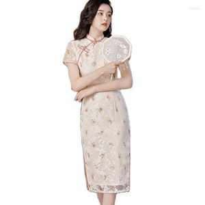 Vêtements ethniques 2023 Robes pour femmes Modèle Style chinois Été Rétro Cheongsam Wrap One's Fesses Montrent la minceur