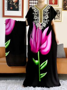 Vêtements ethniques 2023 Femmes Robe d'été Coton solide Slve Slve lâche maxi robe Floral Femme Musulmane African Dashiki imprimé Robe florale T240510