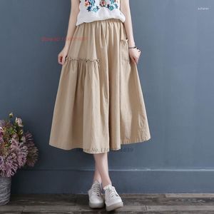 Vêtements ethniques 2023 femmes jupe traditionnelle National coton lin lâche rétro taille élastique Vintage Oriental Feminino Streetwear