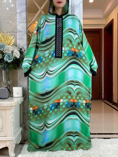 Vêtements ethniques 2023LaTest Dubai Long Slve Femmes africaines Dress Hat Chapeau One-Piece Coton Élégant Summer Maxi Casual Elegant Loose Abaya T240510