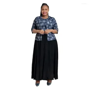 Vêtements ethniques 2024 2XL-6XL Plus Taille Robes africaines pour femmes 3/4 Manches Imprimer Polyester Soirée Robe moulante avec manteau