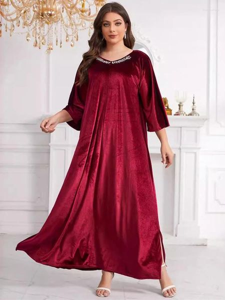 Ropa étnica 2024 Abaya Mujer musulmana Dubai Terciopelo de lujo Vestidos de manga larga Fiesta de boda Vestido de noche Túnica islámica Femme Musulmane