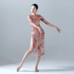 Roupas étnicas 2024 Mulheres Adultas Oriental Clássica Dança Traje Lady China Qipao Verão de Manga Curta Botão de Ameixa Decote Cheongsam Vestido