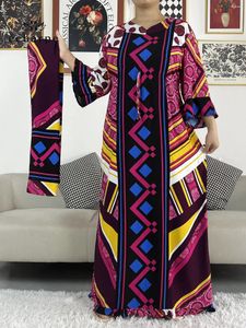 Vêtements ethniques 2024 Afrique Robe Femmes Dashiki Maxi Africain Imprimé Floral Lâche Casual Manches Longues Avec Écharpe Hijab