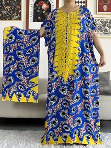 Vêtements ethniques 2024 Coton africain Abaya Imprimer Floral Manches courtes 2 pièces Style lâche Dashiki Dubai Stripe Longues robes de dame pour