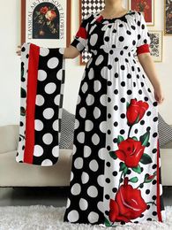 Vêtements ethniques 2024 Africain Dashiki Coton Floral Robe Impression À Manches Courtes Collecter Taille Droite Lâche Femme