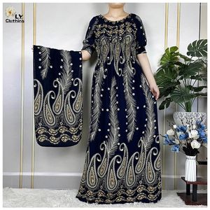 Etnische kleding 2024 Afrikaanse Dashiki Katoen Gebloemde Jurk Afdrukken Korte mouw Verzamel taille Losse Mode Kaftan Zomer Dames Casual