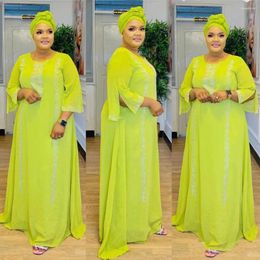Vêtements ethniques 2024 Robes africaines pour femmes Automne à manches longues O-cou vert rose blanc robes musulmanes Abaya Vêtements