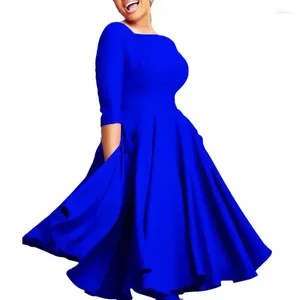 Vêtements ethniques 2024 Robes africaines pour femmes Afrique élégante 3/4 manches col carré bleu noir robe midi Dashiki S-3XL
