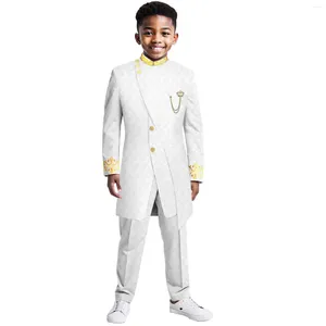 Vêtements ethniques 2024 Africain Style Stand Collar Boy Boy Navy Blue Groom Tuxedos pour le costume de mariage Groomsmen homme Slim Fit 2 pièces Blazer Pantalon