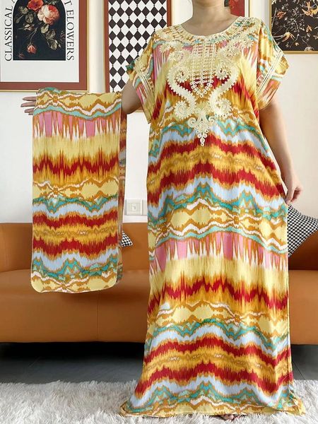 Ropa étnica 2024 Estilo africano Vestidos de manga corta de verano Floral Tie-Dye Colorido Boubou Maxi Islam Vestido de mujer Abaya Ropa