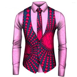 Vêtements ethniques 2024 Africain Style Vest Men Africa Imprimé Businel Formal Vailes Slim Casual Shirts Tie Set Prom Wedding Party Waistcoat