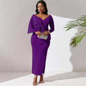 Vêtements ethniques 2024 Femmes africaines Longues Robes de soirée Off Épaule Big Bow Grande Taille Slim Bodycon Soirée Anniversaire Dîner Occasion Robe