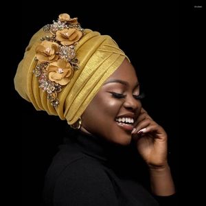 Vêtements ethniques 2024 Africain Women's Turban Cap Nigeria Auto Gele Headtie déjà fait des geles de mariage Geles Female Head Wraps avec une fleur de diamant