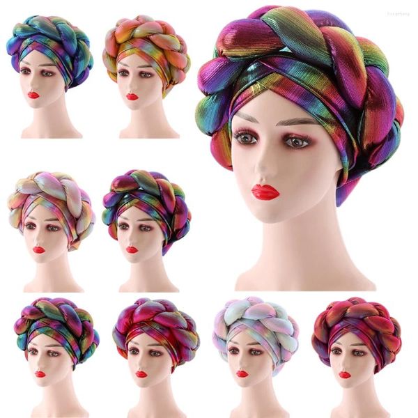 Ropa étnica 2024 Ya hecho African Auto Gele Headtie Lastest Muslim Hijab Turban Cap para mujeres Trenza Sombrero Femenino Head Wrap Bonnet