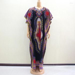 Vêtements ethniques 2024 Belle mode African Dashiki Imprimé coton Coton Couchée longue robe appliques merveilleuses femmes