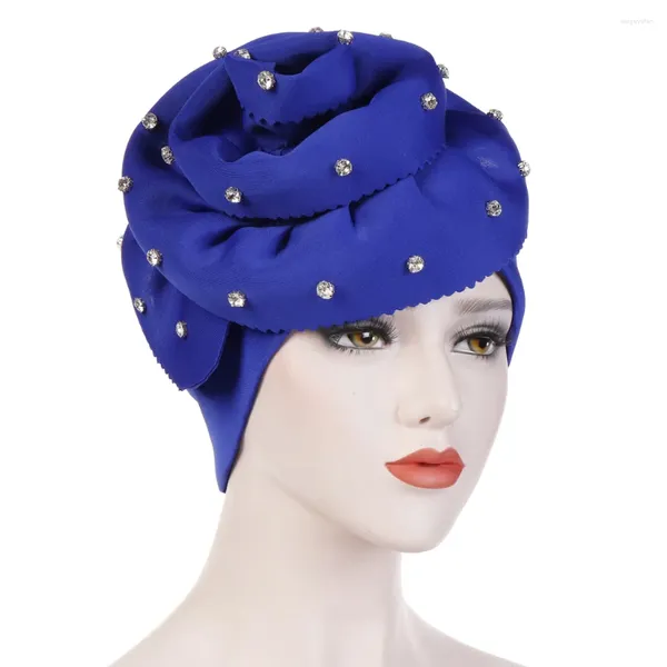 Vêtements ethniques 2024 Big Flower Turban Cap pour femmes Diamants Head Wrap Bonnet Musulman Hijab Chapeau Femelle Partie Headpiece Africain Auto Gele