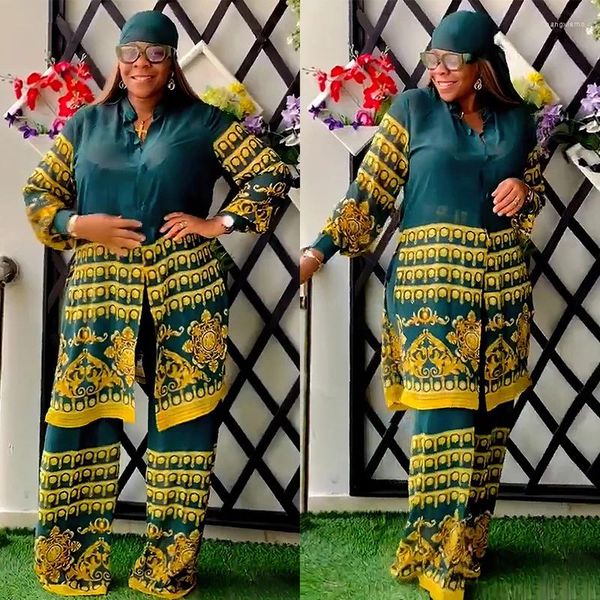 Vêtements ethniques 2024 Pant de chemise de 2 pièces décontractée Set Set African Women Dashiki Fashion Mariffon Long Robe Print Party Party Africa Tenues