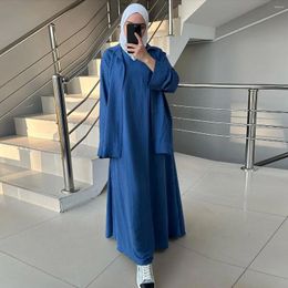 Etnische Kleding 2024 Casual Moslim Sets Lange Jurk Met Shirt Kimono Tops Set Islamitische Voor Vrouwen Ramadan Eid Turkse Bescheiden outfit