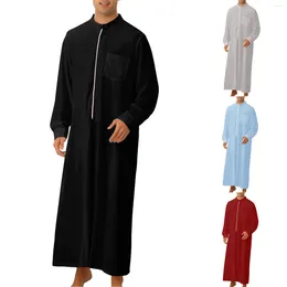 Etnische Kleding 2024 Casual Pocket Lange Shirt Moslim Mode Arabische Islamitische Mannen Saudi Jubba Man Kaftan Thobe Caftan Homme Abaya gewaad