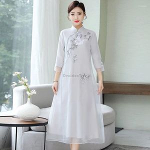 Etnische kleding 2024 Cheongsam Verbeterde vrouwelijke elegante jurk Chinese stijl Hanfu Retro Stand kraag halve mouw QIPAO W411