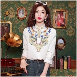 Vêtements ethniques 2024 Chemise chinoise à double boutonnage pour femmes Spring Daily Wear Top Hanfu brodé avec jupe à visage de cheval Dro Dhutz