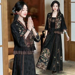 Etnische kleding 2024 Chinese Hanfu Tops National Flower Embroidery Traditional V-hals Jacquard Blouse Oriental Improved Tang Suit