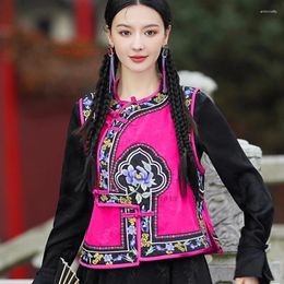 Etnische kleding 2024 Chinese Hanfu Tops Traditional Vintage O-Neck Folk Vest Streetwear Mouwess Jacket National Flower Borduursel