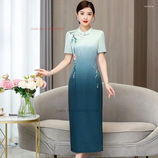 Vêtements ethniques 2024 chinois amélioré Cheongsam Vintage robe nationale fleur broderie dégradé couleur orientale banquet soirée