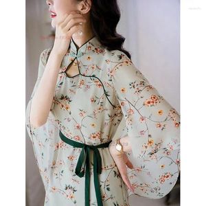 Vêtements ethniques 2024 Chinois Amélioration de la robe Qipao National Flower Print Murffon Cheongsam Traditionnel Fairy Princess Banquet Soirée
