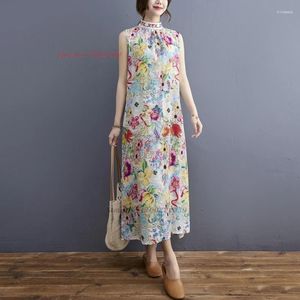 Etnische kleding 2024 Chinees verbeterde Qipao-jurk vintage mouwloze cheongsam nationale bloemenprint oosterse elegante a-lijn