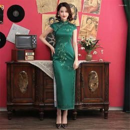 Vêtements ethniques 2024 Lingerie chinoise Mandarin Collier vert foncé High Split Qipao Vestido Oriental Long Robe serrée Cheongsam