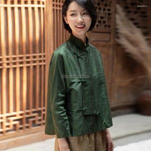 Vêtements ethniques 2024 Nation chinoise Style Tang Costume Qipao Cheongsam Collier Blouse À Manches Longues Rétro Casual Lâche Femmes Top G481