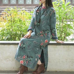 Vêtements ethniques 2024 Style chinois Art Épaissir Cheongsam Robe Femmes Élégant Traditionnel Vintage Hanfu National Qipao A799