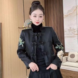 Vêtements ethniques 2024 Style chinois Automne et hiver Oriental Rétro Coton Veste Femelle Niche Polyvalent Femmes Mode Manteau