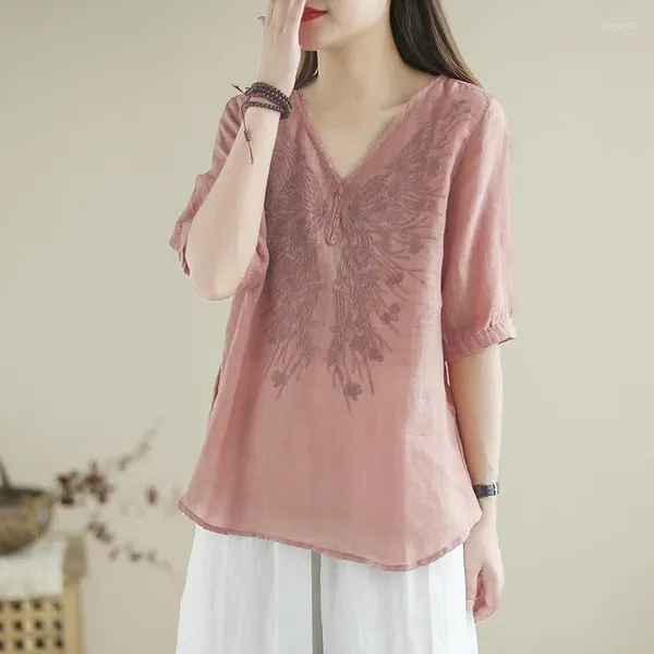 Vêtements ethniques 2024 Style chinois Coton Lin Femmes Blouse Chemise Été Solide Casual Vintage Tops Plus Taille Vêtements 31223