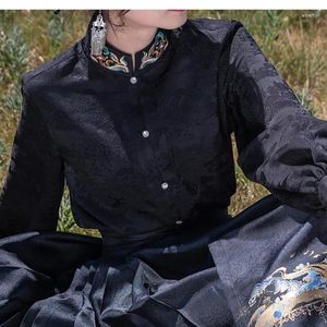 Vêtements ethniques 2024 Style chinois Hanfu Horse Face Jupe Automne Hiver Sleeve Top Femme Blouse Cheongsam broderie Tangsuits