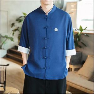 Etnische Kleding 2024 Chinese Stijl Heren Tops Tang Pak Linnen Lange Mouw Effen Traditionele China Hanfu Shirt Plus Size 4XL 5XL